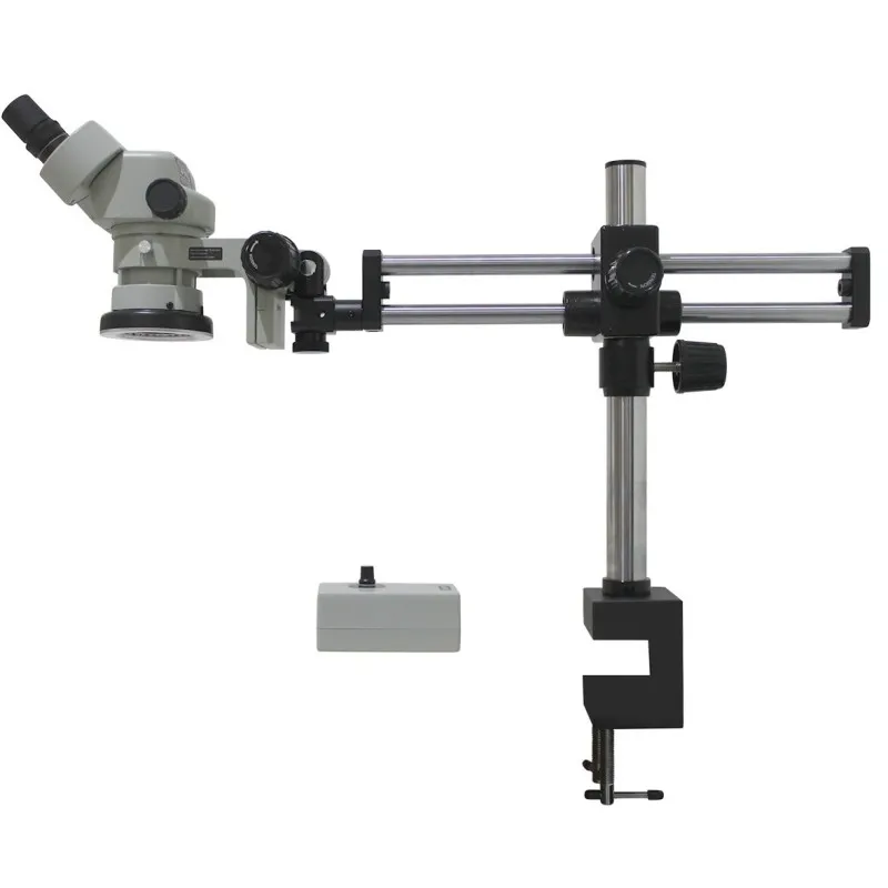Aven Tools SPZ-50 [SPZ50-209-536] Stereo Zoom Binocular Microscope on Dual Arm Boom Stand with Integrated Ring Light, 6.7x to 50x Magnification