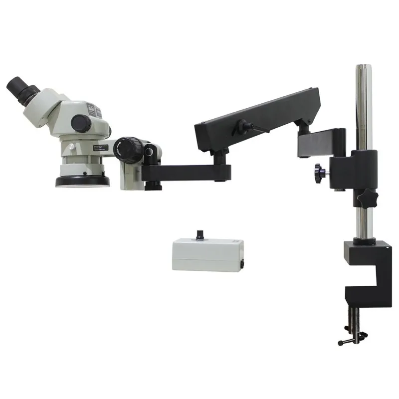 Aven Tools SPZ-50 [SPZ50-209-550-PCL] Stereo Zoom Binocular Microscope on Articulating Arm Stand with Integrated Ring Light, 6.7x to 50x Magnification