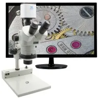 Aven Tools SPZHT-135 [SPZHT-135-258-512]  Stereo Zoom Trinocular Microscope with Mighty Cam Pro Camera and PLED Stand, 21x to 135x Magnification