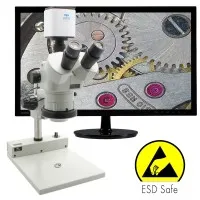 Aven Tools SPZV-50E [SPZV-50E-258-514-ESD] Stereo Zoom Trinocular Microscope with Mighty Cam Pro Camera and PLED Stand, ESD Safe, 6.7x to 50x