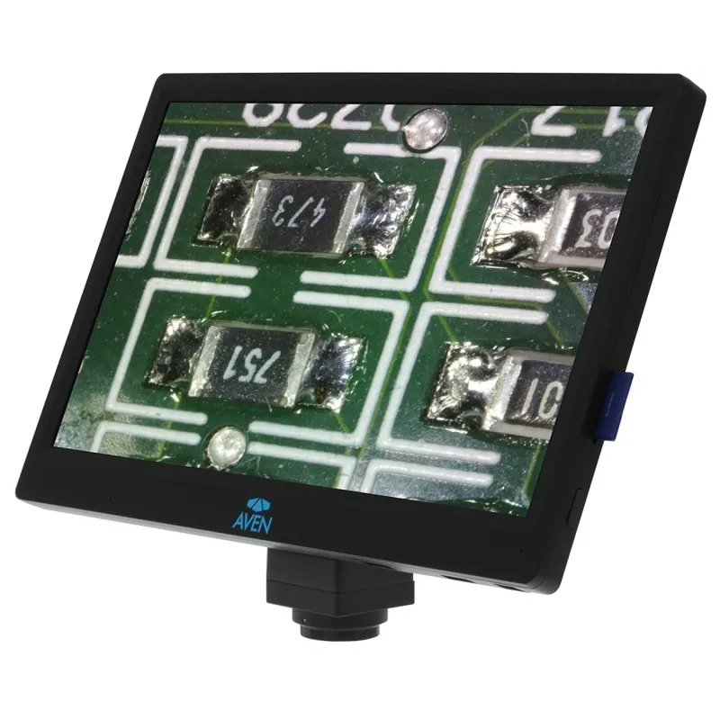 Aven Tools SPZV-50E [SPZV-50E-514-260] Stereo Zoom Trinocular Microscope with Mighty Cam Eidos 2M Camera & Integrated Monitor, ESD Safe, 6.7x to 50x