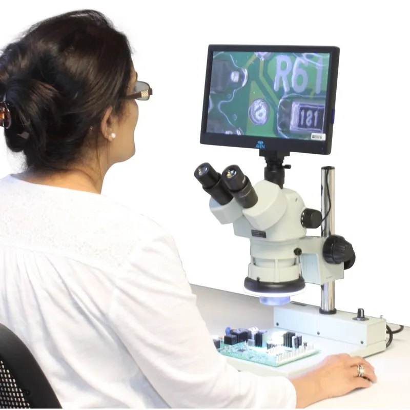 Aven Tools SPZV-50E [SPZV-50E-514-260] Stereo Zoom Trinocular Microscope with Mighty Cam Eidos 2M Camera & Integrated Monitor, ESD Safe, 6.7x to 50x
