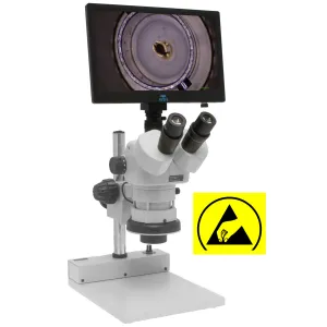 Aven Tools SPZV-50E [SPZV-50E-514-260] Stereo Zoom Trinocular Microscope with Mighty Cam Eidos 2M Camera & Integrated Monitor, ESD Safe, 6.7x to 50x