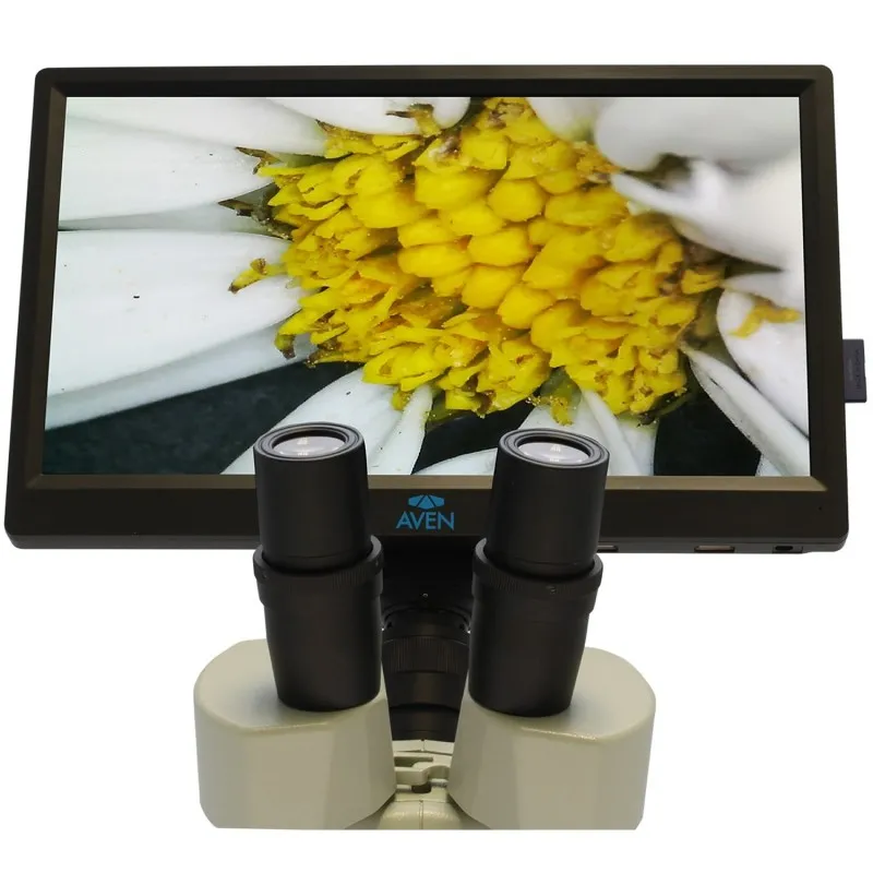 Aven Tools SPZV-50E [SPZV-50E-514-260] Stereo Zoom Trinocular Microscope with Mighty Cam Eidos 2M Camera & Integrated Monitor, ESD Safe, 6.7x to 50x