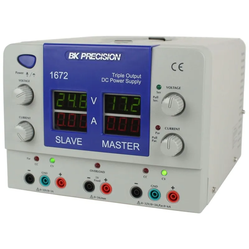 BK Precision 1672 [1672-220V] Triple-Output Quad Display DC Power Supply, (2)32V/3A, (1)5V/3A, 220VAC Line Input
