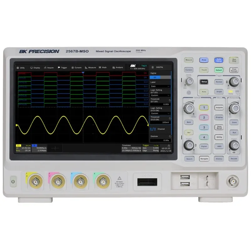 BK Precision 2567B-MSO [2567B-MSO-230V] 200 MHz, 4 Channel, 2 GSa/s Mixed Signal Oscilloscope, 230V Line Input