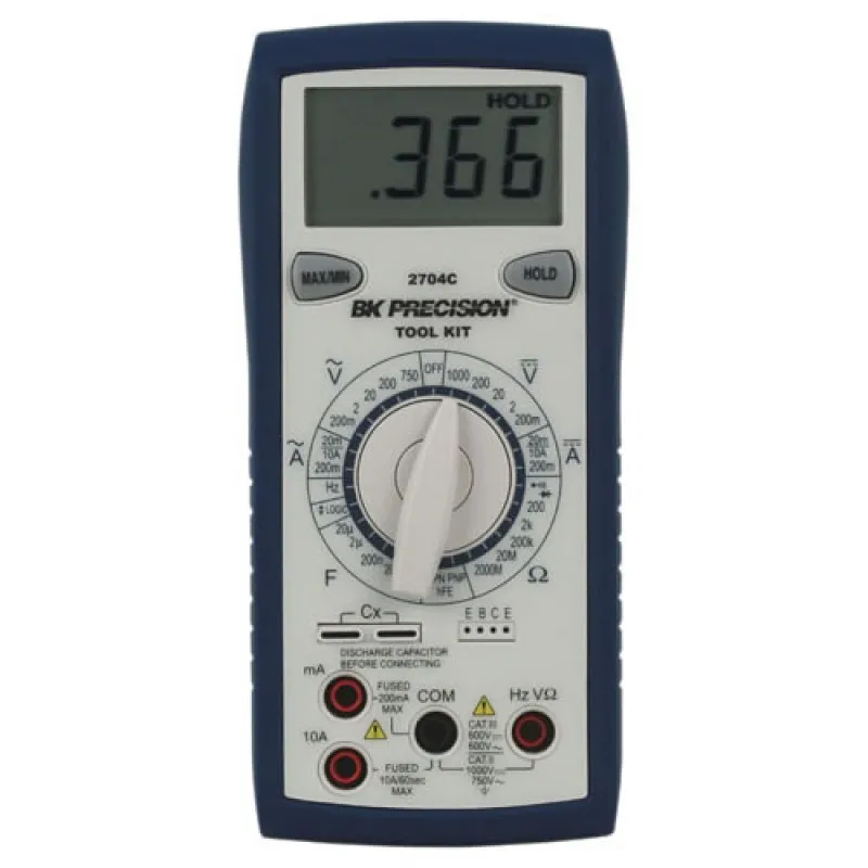 BK Precision 2704C Manual Ranging Digital Multimeter with Transistor Test Kit and Test Leads