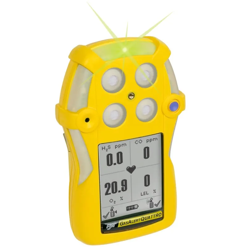 BW Technologies GasAlertQuattro [QT-XWHM-A-Y-NA] 4-Gas Detector With Alkaline Battery, %LEL, Oxygen, Hydrogen Sulfide, Carbon Monoxide (%LEL, O2, H2S, CO) - Yellow