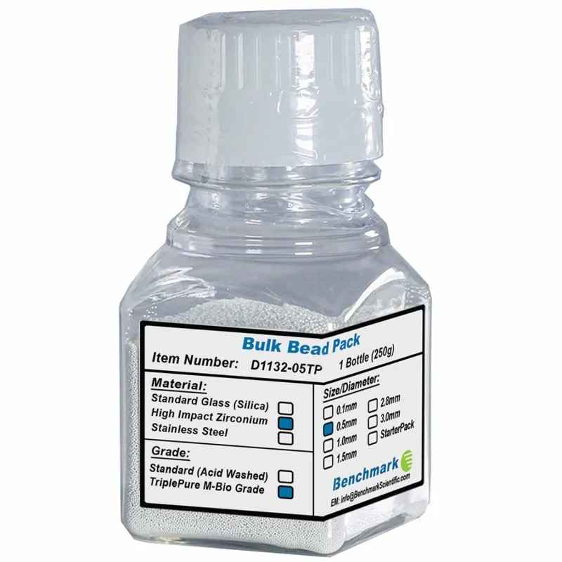 Benchmark Scientific D113205TP [D1132-05TP] Zirconium Bulk Beads 0.5mm, Triple-Pure Molecular Biology Grade, 250g