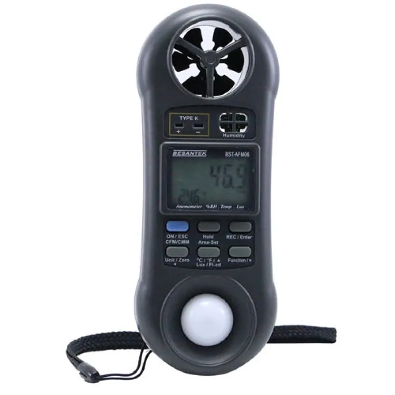 Besantek BSTAFM06 [BST-AFM06] 5-in-1 Environmental Meter, CFM/CMM Anemometer, Humidity, Light, and Type K