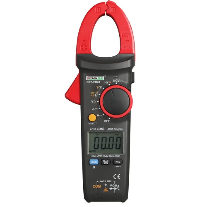 Besantek BSTCM74 [BST-CM74] True-RMS AC/DC Clamp Meter, 600V AC/DC, 400A, with Non-Contact Voltage