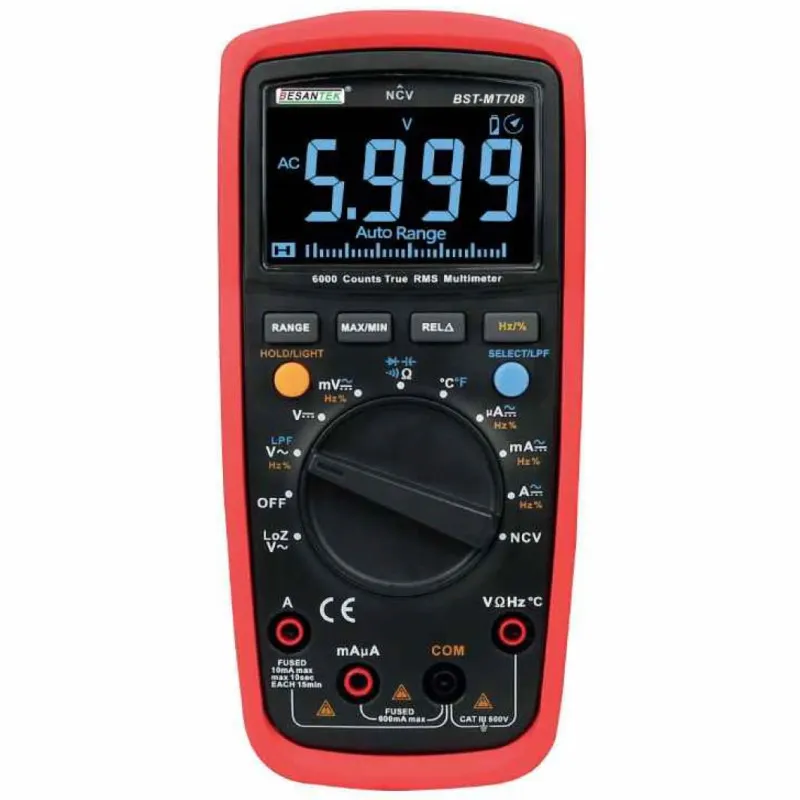 Besantek BSTMT708 [BST-MT708] True-RMS Digital Multimeter, 600V AC/DC, 10A, 6000 Count
