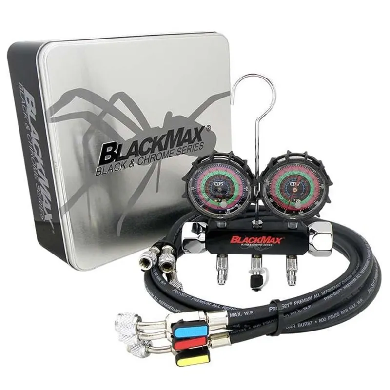 CPS Blackmax [MBH4P5EZ] 2-Valve Manifold and Gauge Set, 1/4in SAE, 45° Fittings