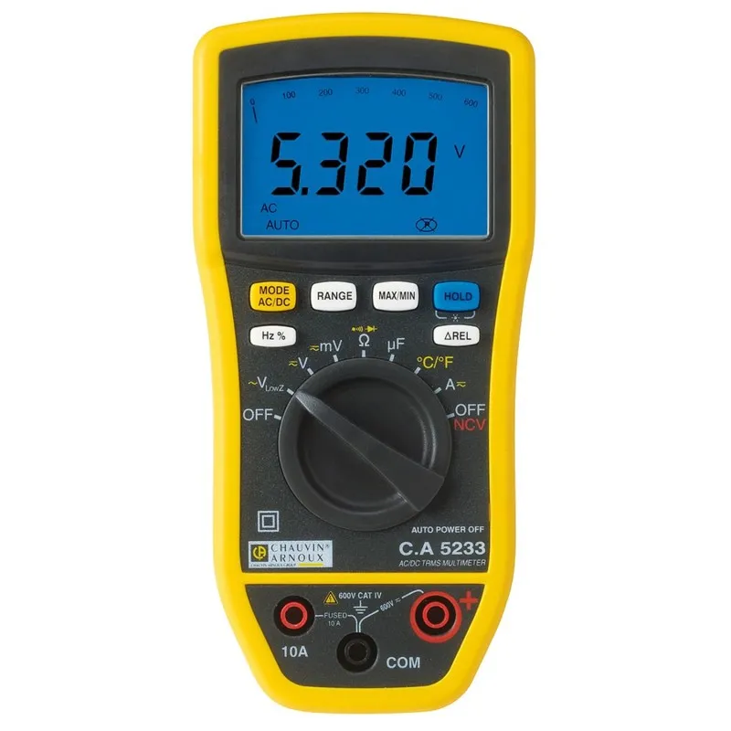 Chauvin Arnoux CA 5233 [P01196733] 10A AC / 10A DC, 600V AC True RMS Digital Multimeter with Type K Adaptor