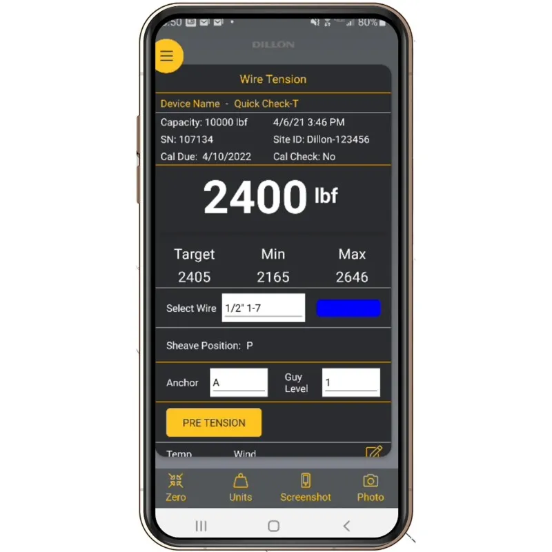 Checkline Dillon QC-T Quick-Check-T Cell Tower Cable Tension Meter with Bluetooth Output