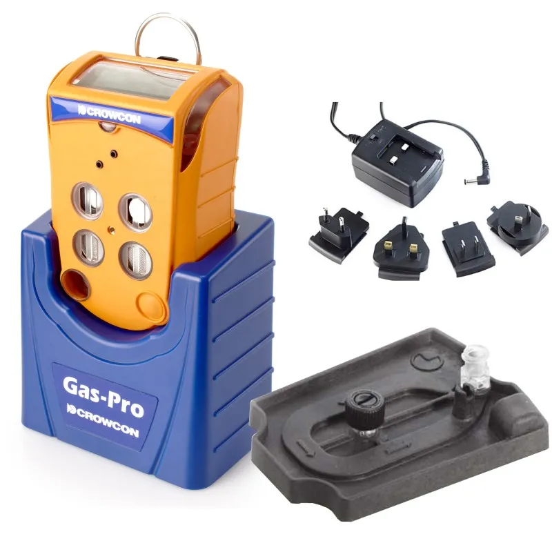 Crowcon Gas-Pro [GPC-0014-EA-C] 4-Gas Confined Space Entry Monitor, CO, H2S, O2, CH4 with Multi Region Cradle Charger, Pumped with Flow Plate