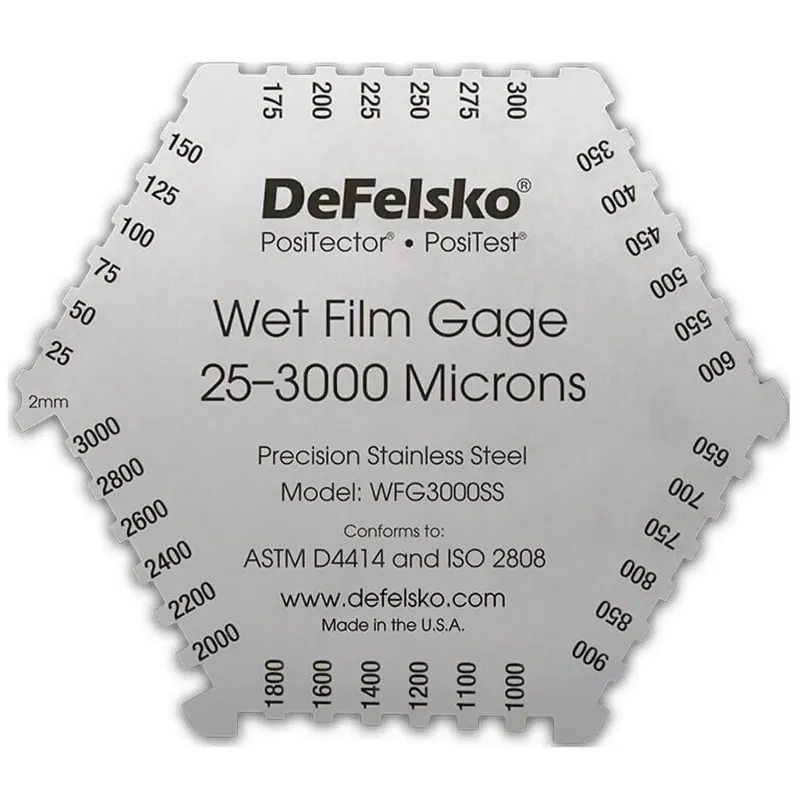 DeFelsko WFG [WFG3000SS] Stainless 6-Sided Wet Film Thickness Gage, 25–3,000 μm