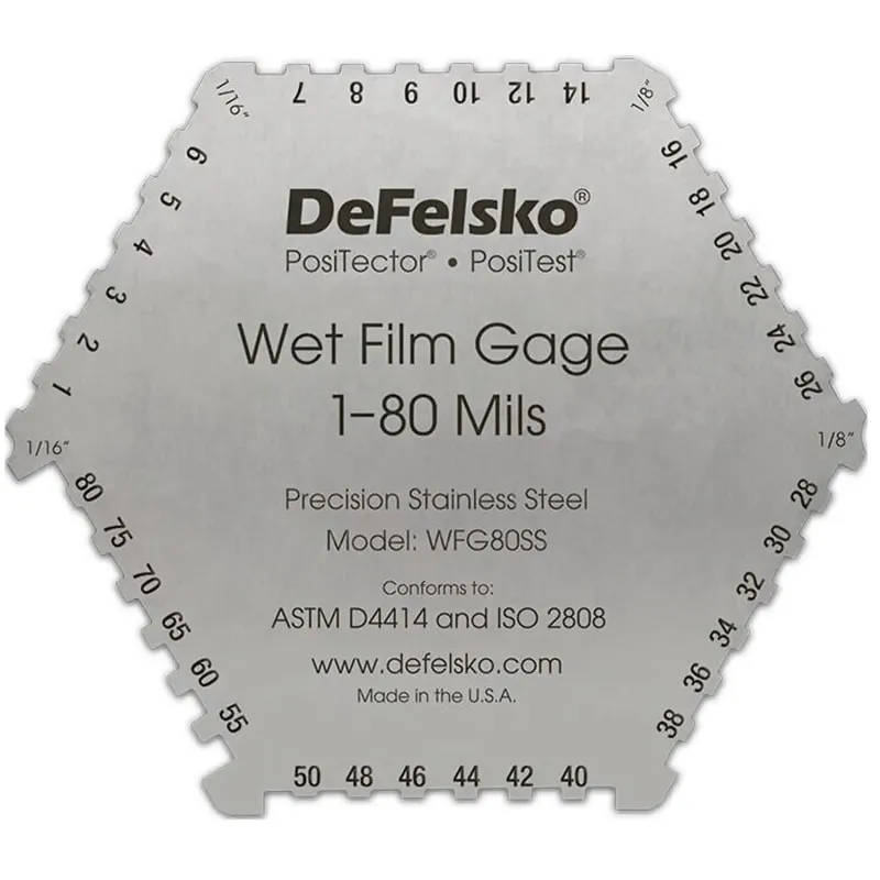 DeFelsko WFG [WFG80SS] Stainless 6-Sided Wet Film Thickness Gage, 1–80 mils