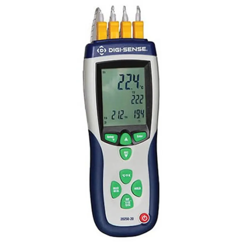 Digi-Sense 20250-20 Type K 4-Input Data Logging Thermocouple Thermometer -328 to 2501° F -328 to 2501° F  (-200 to 1372° C)