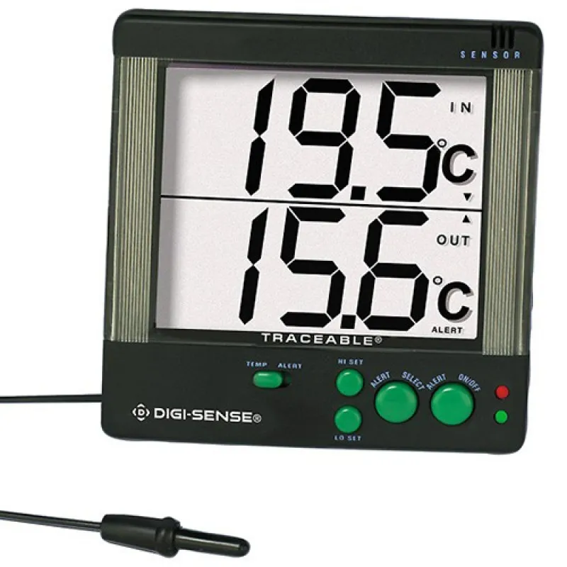 Digi-Sense 90000-37 [WD-90000-37] Big-Digit 4-Alarm Digital Thermometer with NIST-Traceable Calibration, Celsius
