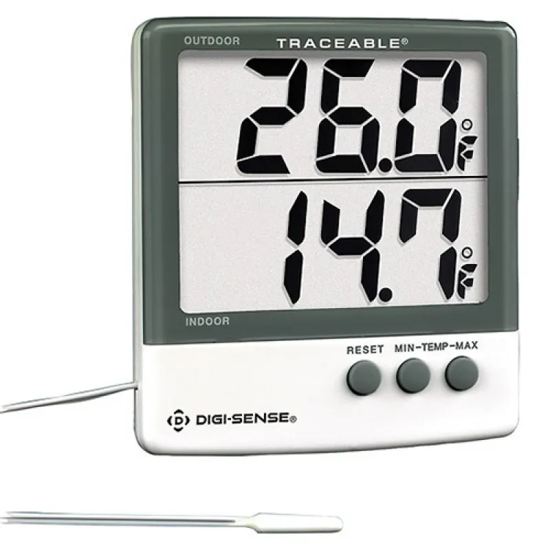 Digi-Sense 90000-75 [WD-90000-75] Indoor/Outdoor Digital Thermometer with Giant Dual-Display and NIST-Traceable Calibration
