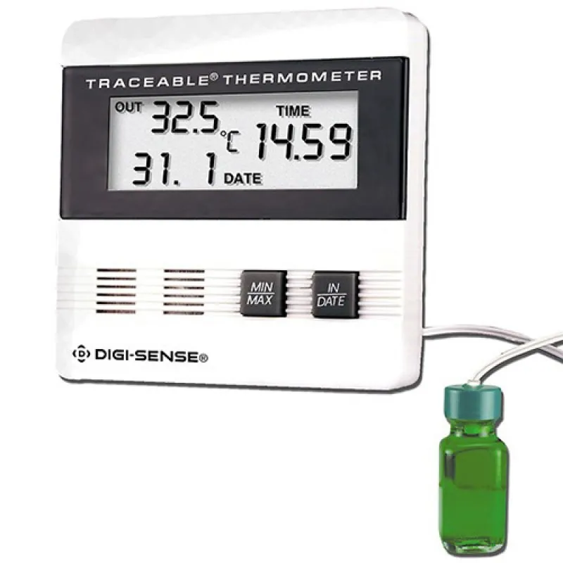 Digi-Sense 90002-02 [WD-90002-02] Time and Date Digital Thermometer with NIST-Traceable Calibration, Bottle Probe