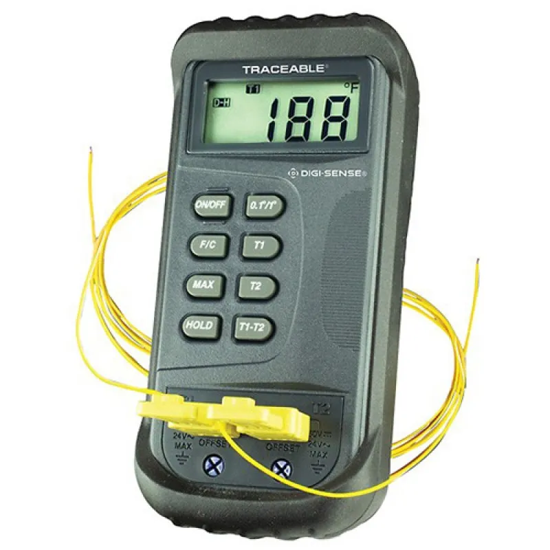 Digi-Sense 91210-31 [WD-91210-31] 2-Channel Thermocouple Thermometer with Offset and NIST-Traceable Calibration