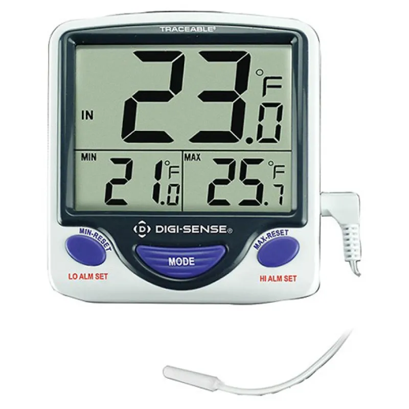 Digi-Sense 94460-81 [WD-94460-81] Jumbo Fridge/Freezer Digital Thermometer with NIST-Traceable Calibration, Wire Probe