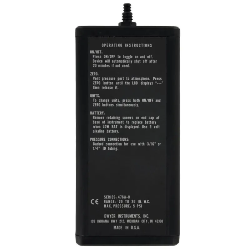 Dwyer 476A [476A-0] Digital Manometer, 20 - 20 in. w.c