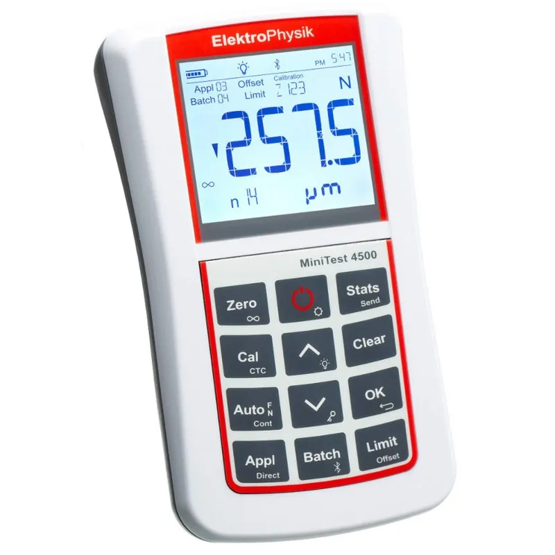 ElektroPhysik MiniTest 4500 F2 EX-HT [80-144-0000-F2 EX-HT] Coating Thickness Gauge w/ F2 EX-HT Probe For Use On Extra High-Temp (350 C / 662 F) Ferrous Substrates 0-2000 um / 80 mils