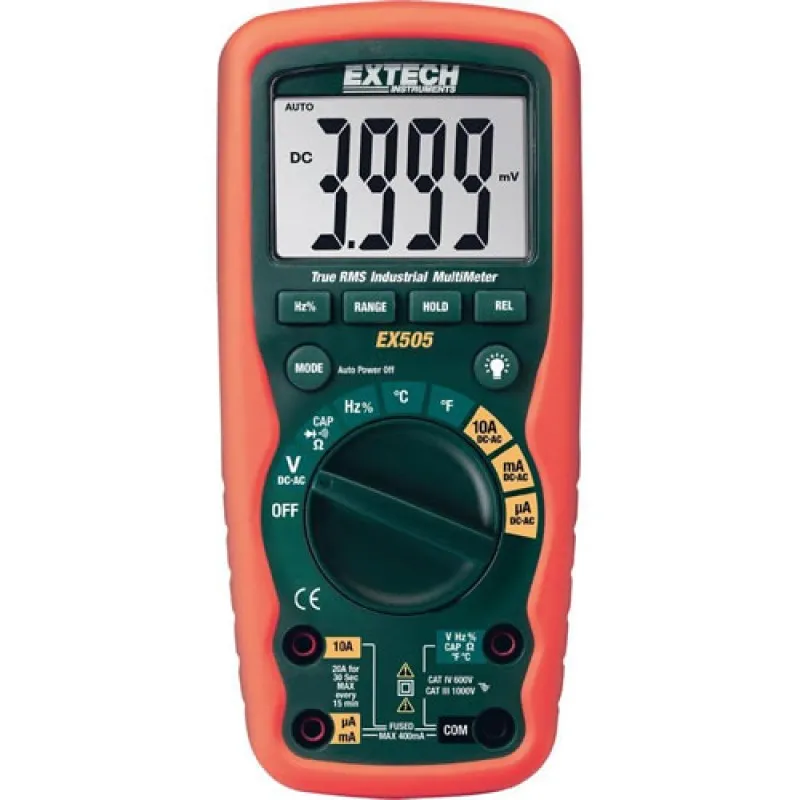 Extech EX505 True RMS Heavy Duty Industrial Multimeter, 10A