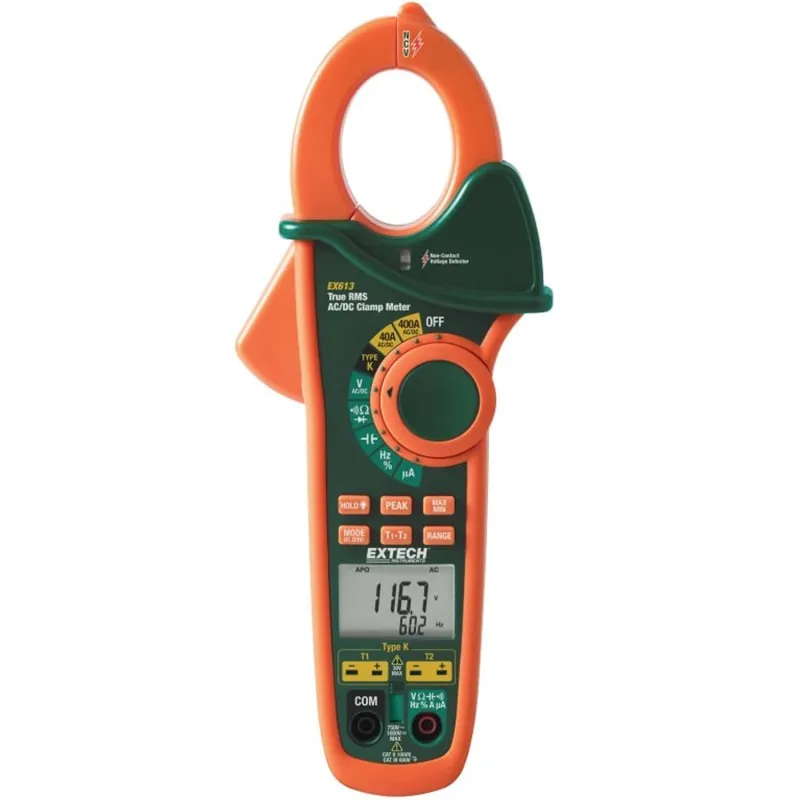Extech EX613 Dual Input AC/DC Clamp Meter, 600VAC/DC, 400AAC/DC & Non-Contact Voltage Detector*DISCONTINUED SEE EX623*