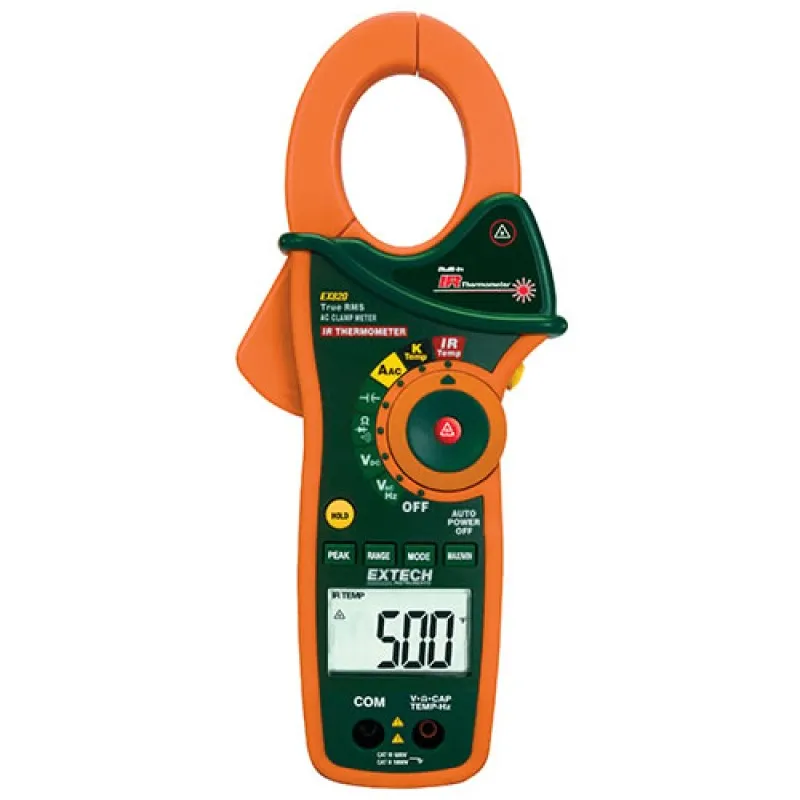 Extech EX820 True-RMS AC Clamp Digital Multimeter, 600VAC/DC, 1000AAC & IR Type K Thermometer*DISCONTINUED SEE EX830*