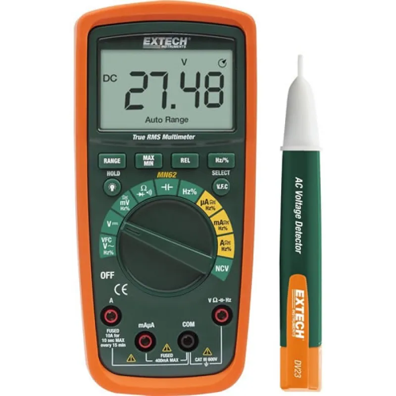 Extech MN62-K True RMS Multimeter with AC Voltage Detector Kit