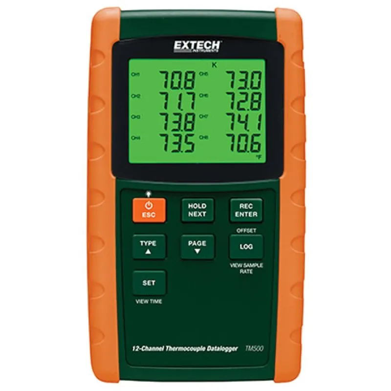 Extech TM500 12-Channel Datalogging Thermometer with 6 Thermocouple Types
