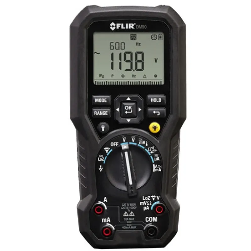FLIR DM90 [DM90] True-RMS Industrial Multimeter with Type K Thermocouple, VFD Mode