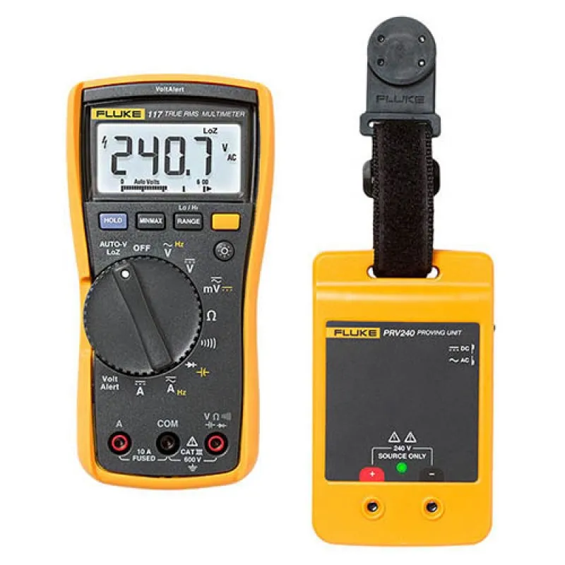  Fluke 117/PRV240 [117/PRV240] True-RMS AC/DC Electrician's Multimeter w/ Compact Portable Safety Proving Unit Combo Kit