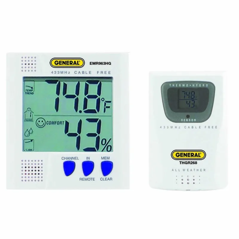 General Tools EMR963HG [EMR963HG] Wireless Temperature-Humidity Meter, -58° to 158° F, 25% to 90% RH, Remote Sensor