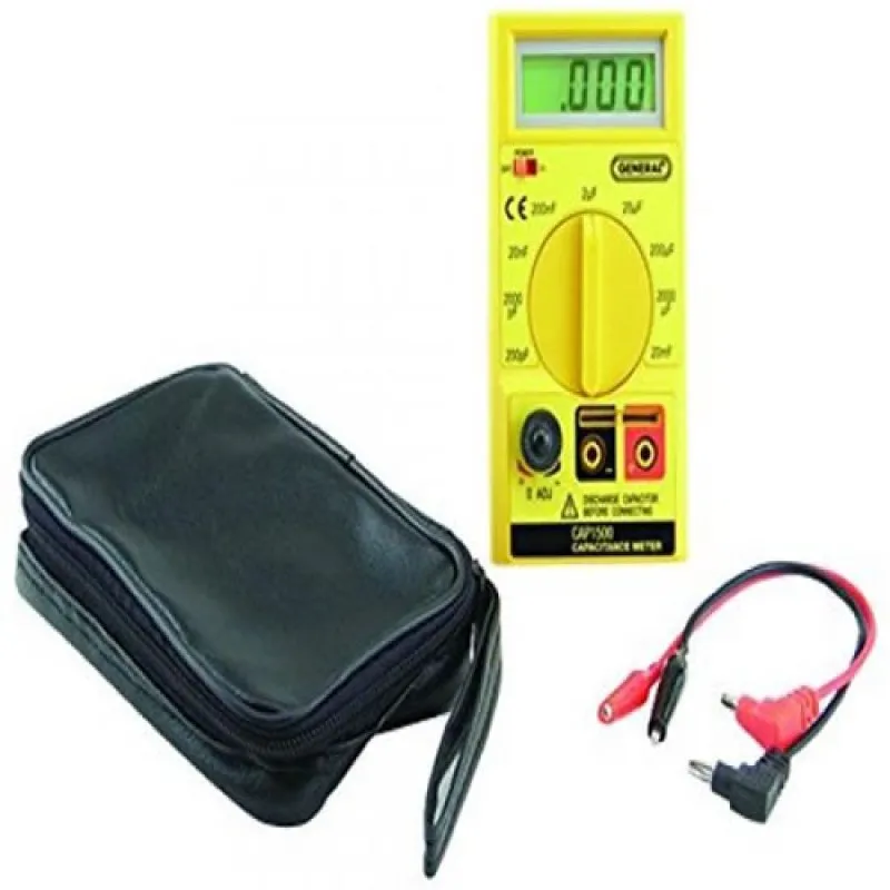 General Tools CAP1500 Digital Wide Range Capacitor Tester With Alligator Leads