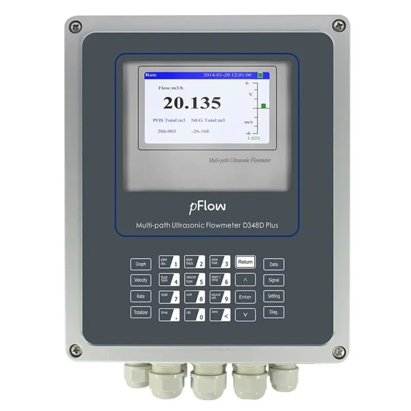 Gentos pFlow D348D Plus Transit Time Multipath Ultrasonic Flowmeter w/ Temperature Transducer: -40℃~80℃ (-40℉~176℉), Range 4in to 200in (100mm~5000mm)