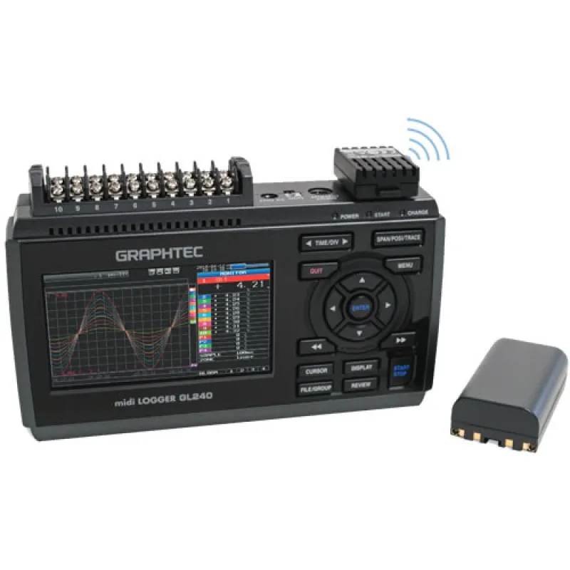 Graphtec GL-240 [GL240] Compact Standalone 10-Channel Datalogger w/4.3 in. Color Display