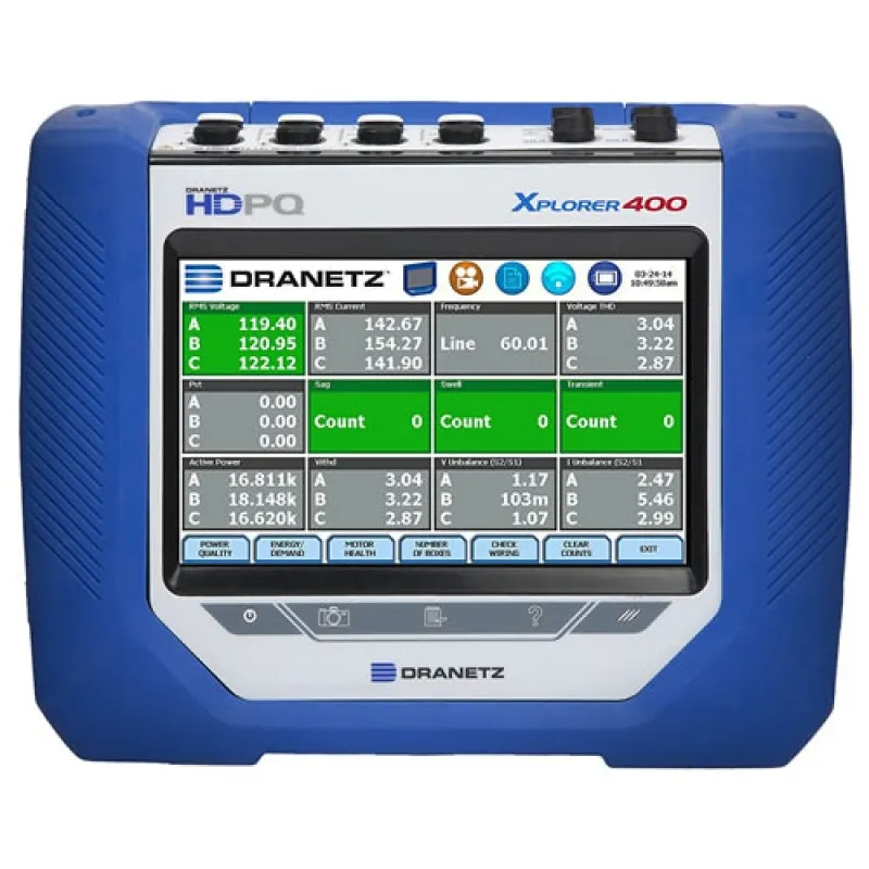 Dranetz HDPQ Xplorer 400 [HDPQ-X4AFLEX6KPKG] Power Analyzer Kit, Flex Probe 60/600/6000A, 400 Hz