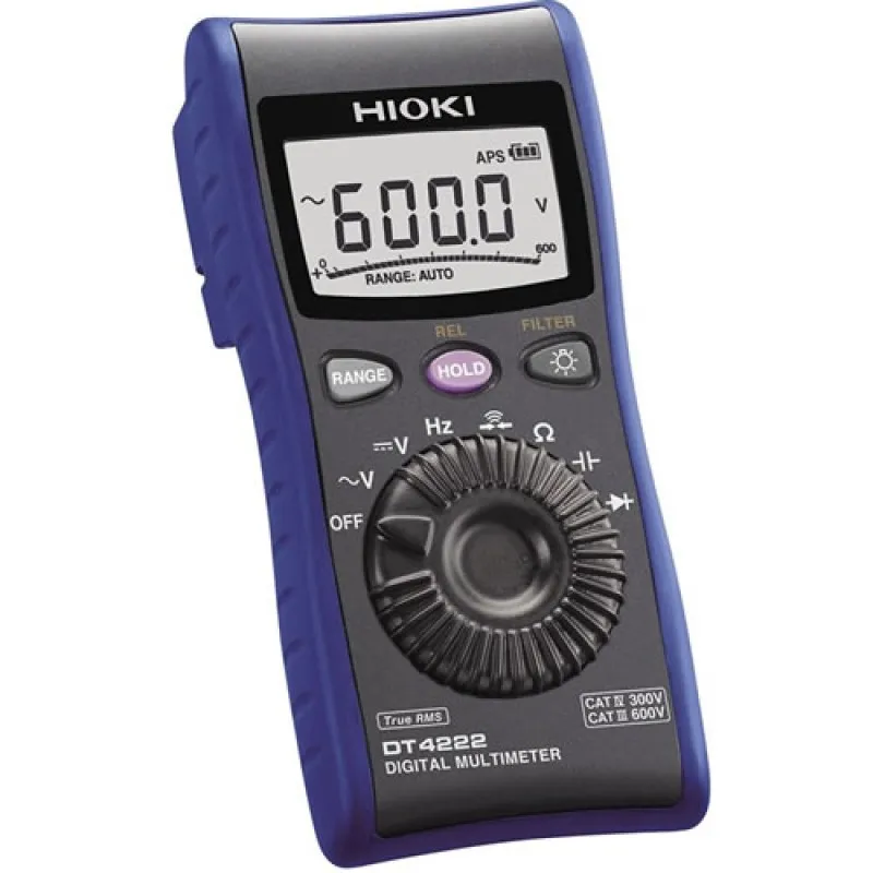 Hioki DT4200 [DT4222] True-RMS Pocket-Sized Digital Multimeter, 600V AC/DC with Capacitance & Resistance