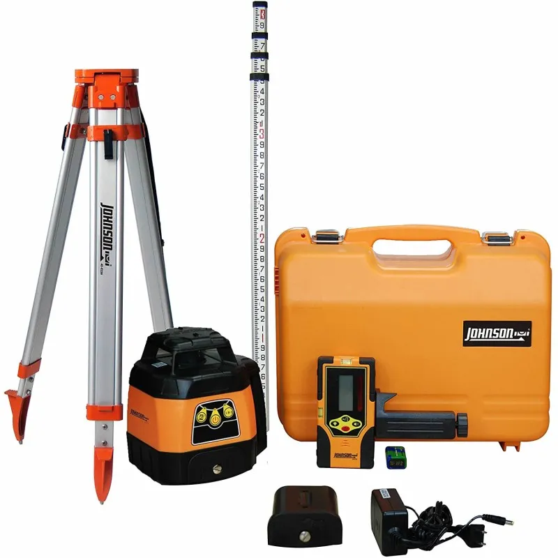 Johnson Level 406552 [40-6552] Electronic Self-Leveling Horizontal Rotary Laser Kit with Aluminum Tripod and Grade Rod