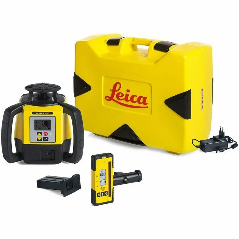 Leica Rugby 680 [6011160] Dual Grade Laser Level With Rod Eye 120 and Alkaline Battery Pack