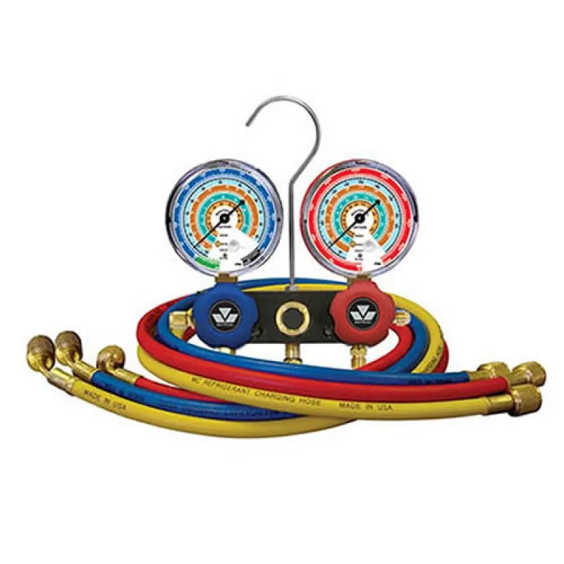 Mastercool 54136 [54136] R404A, R407C, R507A, R134a Aluminum 2-Way Manifold Gauge Set w/3-36" NYLON Hoses