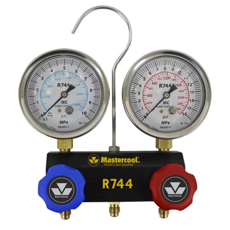 Mastercool 55103 [55103] 2-Way Piston Valve Manifold for CO2 (R744), with Oil Filled Gauges Only (1/4" SAE)