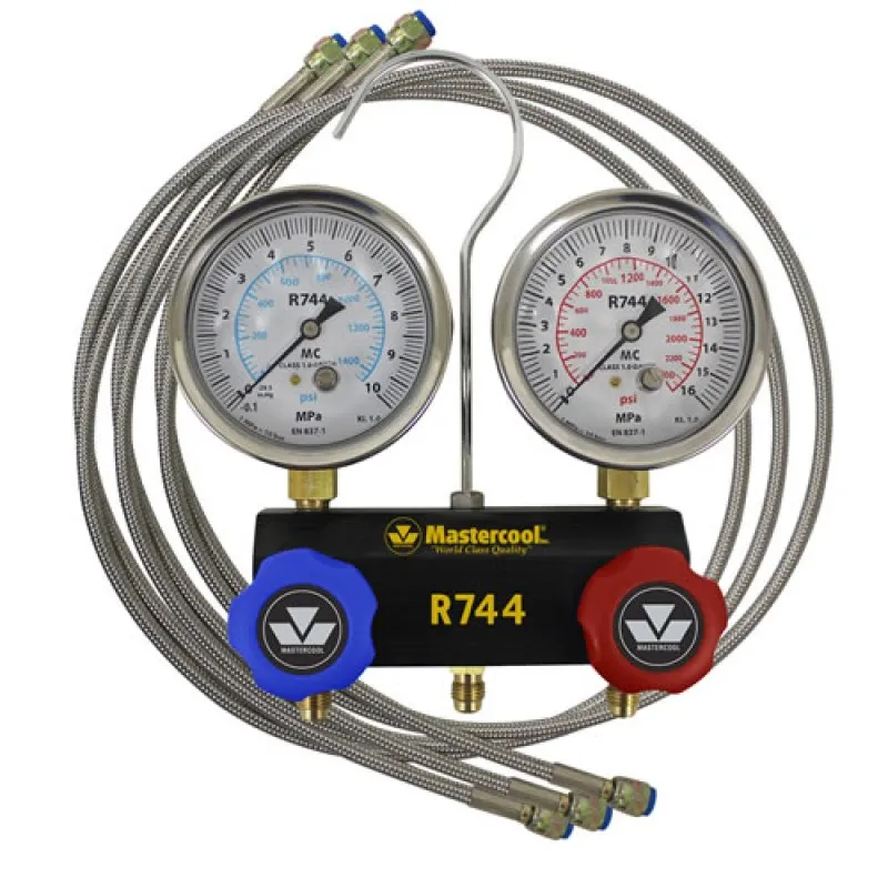 Mastercool 55661 [55661] 2-Way Piston Valve Manifold for CO2 (R744) with 3 Braided Hoses (5 ft.)