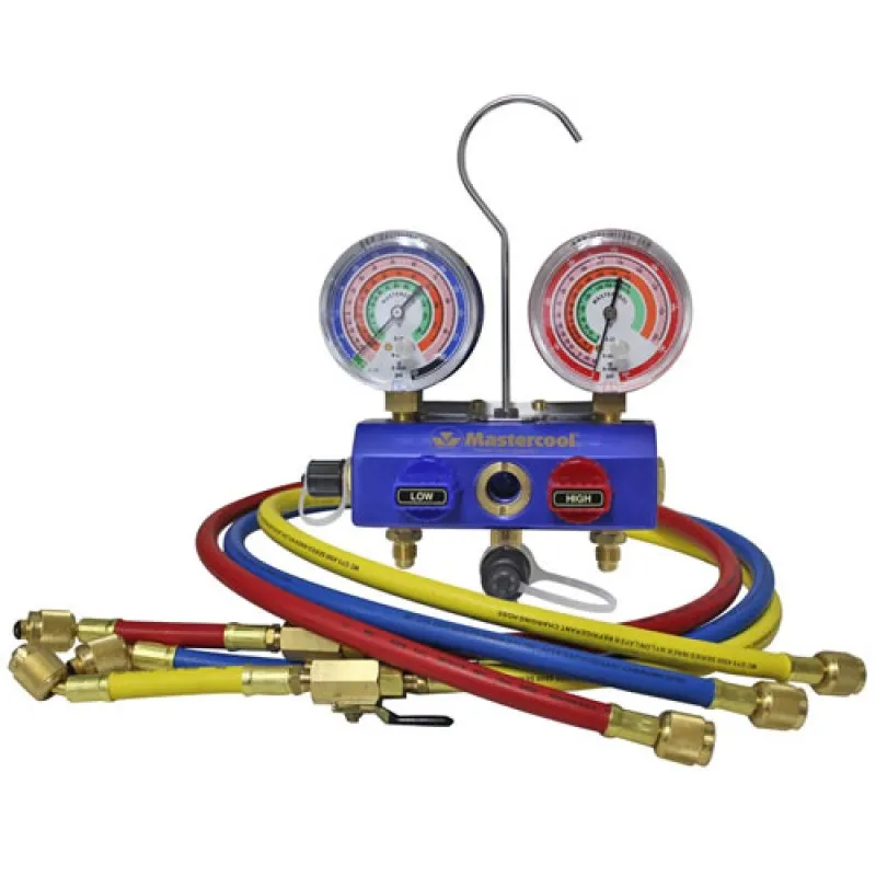 Mastercool 57236 [57236] 2-Way Ball Valve Manifold Set with 2 1/2" Standard Gauges & 3-1/4" 36" Hoses