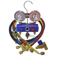 Mastercool 57436 [57436] 3-Way Ball Valve Manifold Set w/ 2 1/2" Gauges & 36" Hoses (3-1/4" RBY, 3/8" Blk)